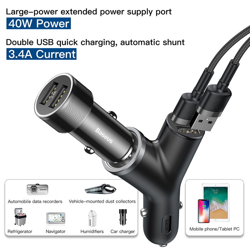 Baseus Dual USB Car Charger For iPhone Samsung Xiaomi mi 3.4A Fast Charging Car Phone Charger Adapter Cell Mobile Phone Charger