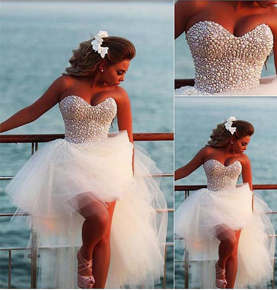 Short Front Long Back Cocktail Dresses 2020 White/Ivory Beading Crystal Tulle Prom Gowns Women Evening Party Homecoming Gowns