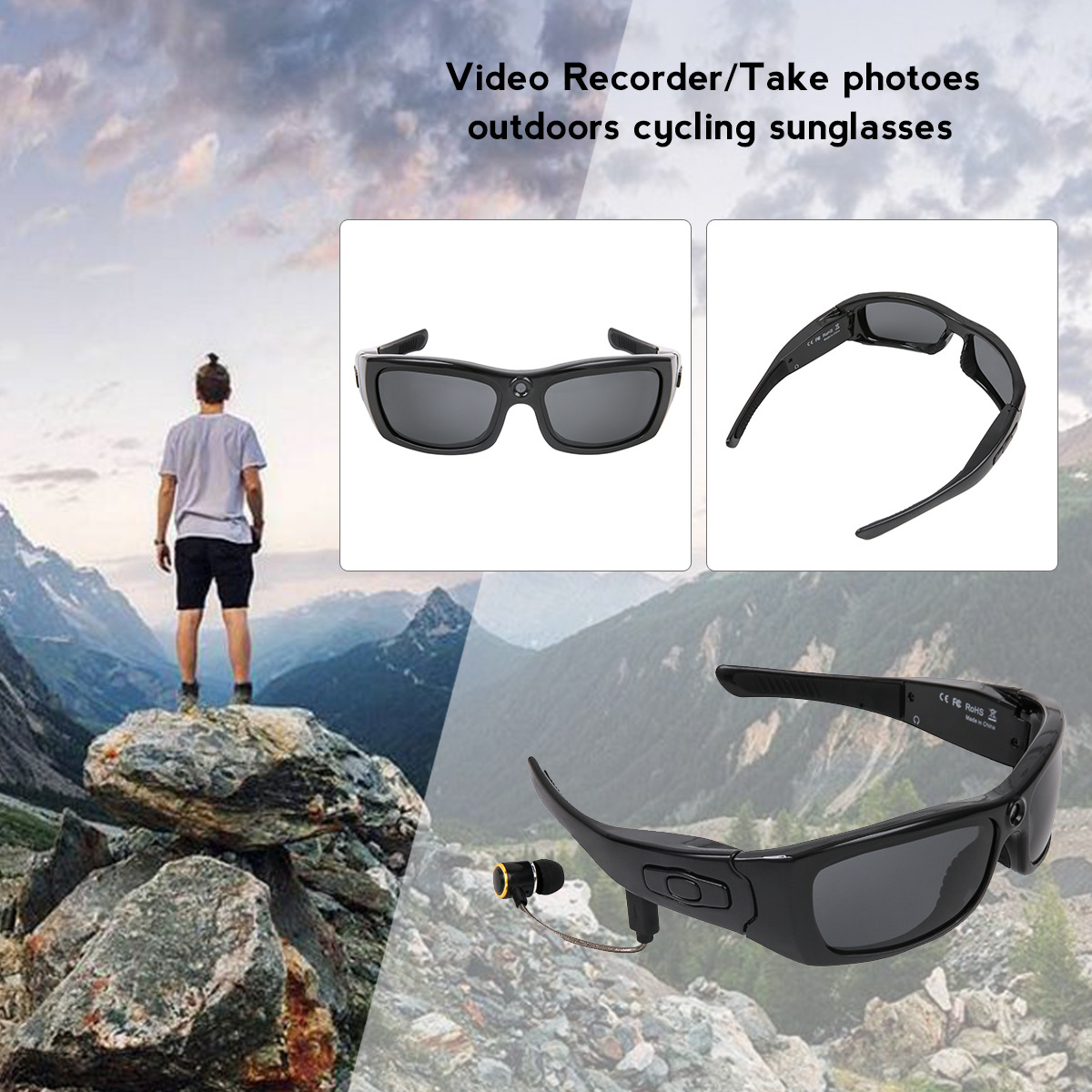 Smart Glasses Sports Camera HD1080P Camera Bluetooth Music Sunglasses Driving recorder Mini Camcorders Glasses Multifunctional