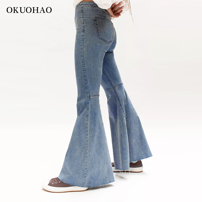 Women's Stretch Flared Jeans High Waist Flared Leg Design Slim Fit Soft Denim Trousers Skinny Retro 2020 Fashion Plus Size