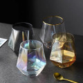 Geometric Transparent Diamond Mug Golden Rim Hexagonal Crystal Glass Cup Creative Non-Slip Wear-Resistant Whiskey Bar Drinkware