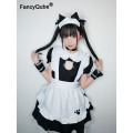 Bust Open Maid Cosplay Costume Sexy Catwomen Kitty Outfit Cotton Apron Lovely Lace Mini Dress For Women Anime Black White Lolita