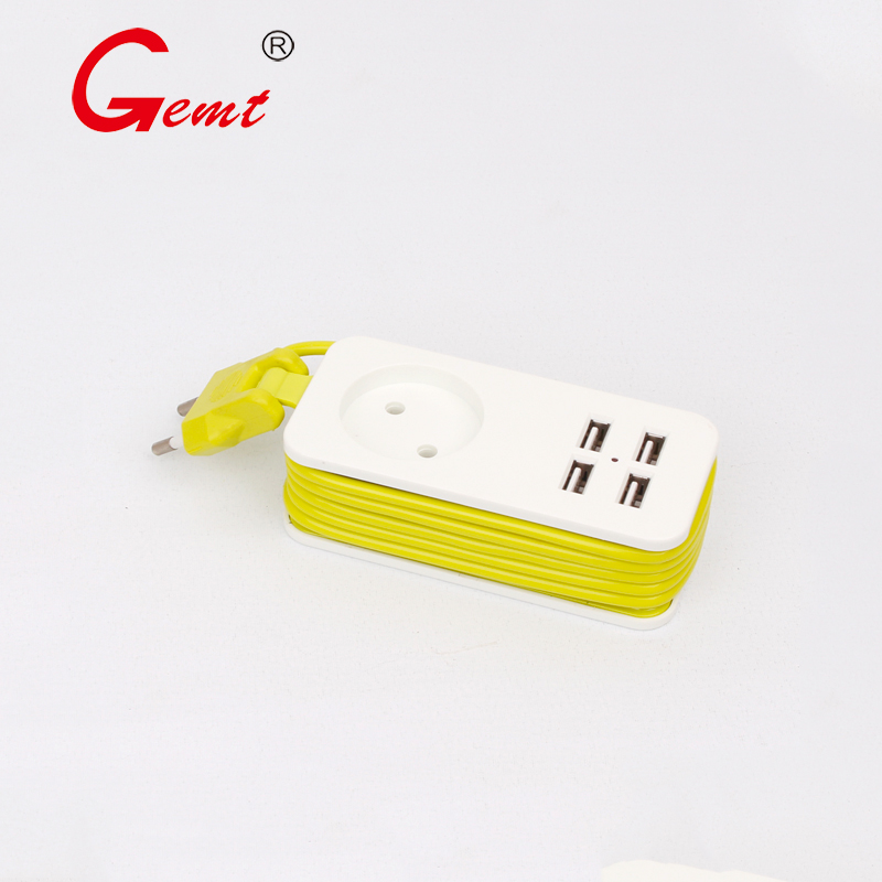 GEMT EU Portable Power Strip EU Plug with 4 USB Port QC2.0 Interface Extension Socket Plug with EU 1Sockets For Travel