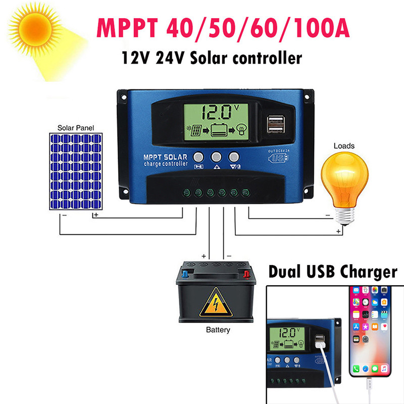 40/50/60/100A MPPT Solar Panel Regulator Charge Controller 12V/24V Auto Focus Tr Charger auto switch Solar Panel Regulator USB