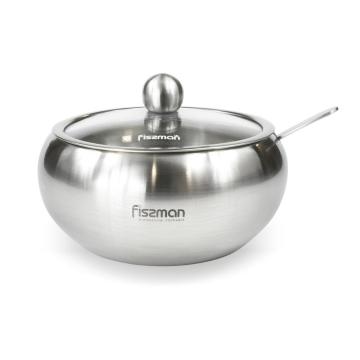 Fissman Sugar Bowl Stainless Steel Cruet with Lid&Spoon Salt Shaker Sauce Cruet Seasoning Jar