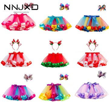 Baby Girls Christmas Skirt Tutu Rainbow Party Girls Skirt Children's Princess Mini Skirt With Headband New Year Red Kids Skirts