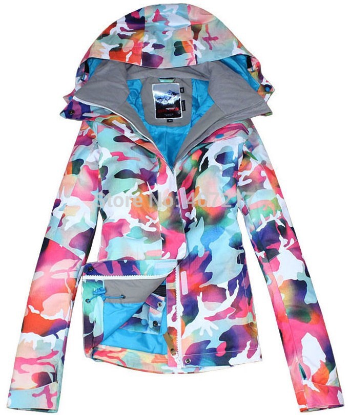 Womens Camouflage Ski Jacket Colorful Snowboard Snow Wear Ladies Waterproof Windproof Warm Anorak Padded Skiwear