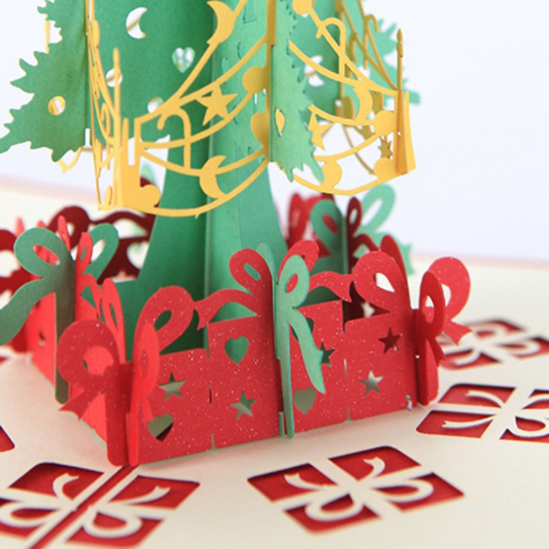 Christmas Unique Holiday Postcards Cards 3D Popup Christmas Tree Greeting Card with Envelope Invitations for New Year Festival