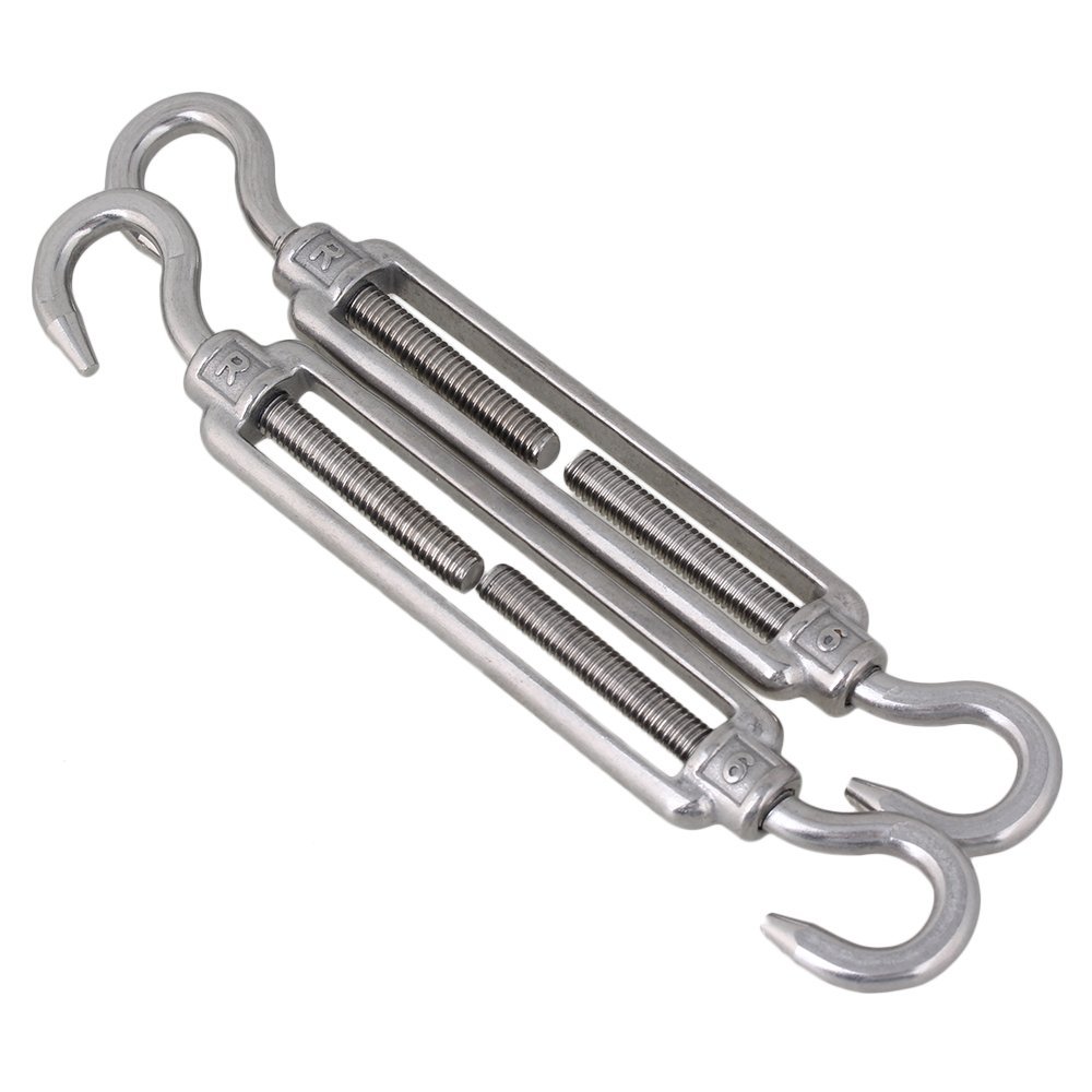 304 Stainless Steel European Style Hook & Hook M6 Turnbuckles Adjustable Wire Rope Tensioners Pack of 5