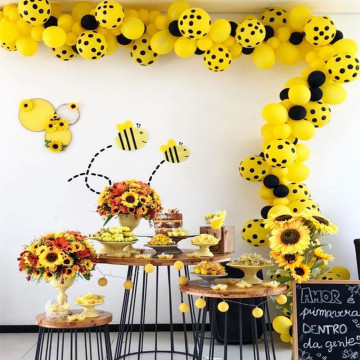 122pcs Bee Theme Party 12Inch Yellow Dot Arch Balloon Garland Kit 5inch Black Balloon Baby Shower Kids Bee Birthday Party Decor