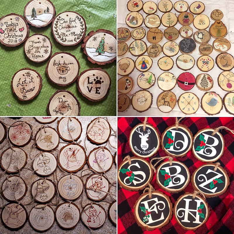 10pcs 4-5cm Unfinished Natural Round Wood Slices Predrilled Tree Bark Log Discs for Crafts Home Wedding Christmas Decoration