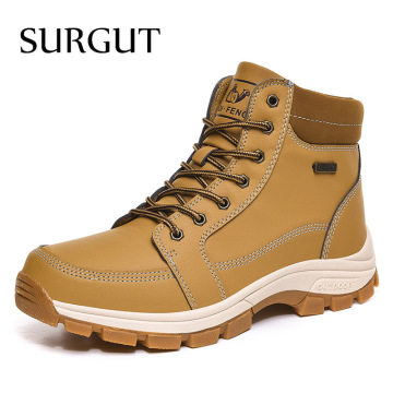 SURGUT Brand Men's Winter Boots Warm Men's Snow Boots High Quality Leather Waterproof Autumn Men Breathable Boots Work Shoes