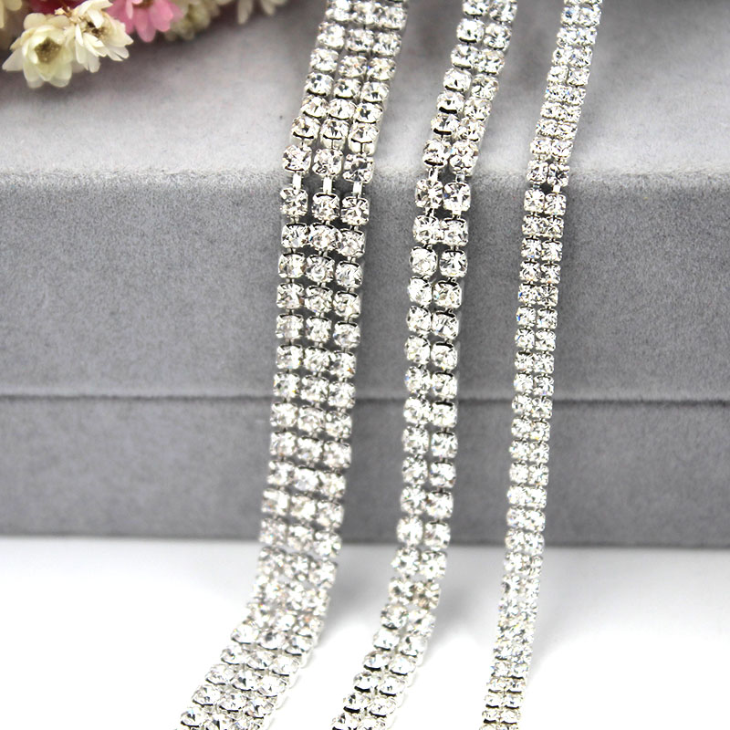 New Multi-row clear white rhinestones chain silver base glass crystal cup chain diy Frame/phone case/bag/clothing accessories