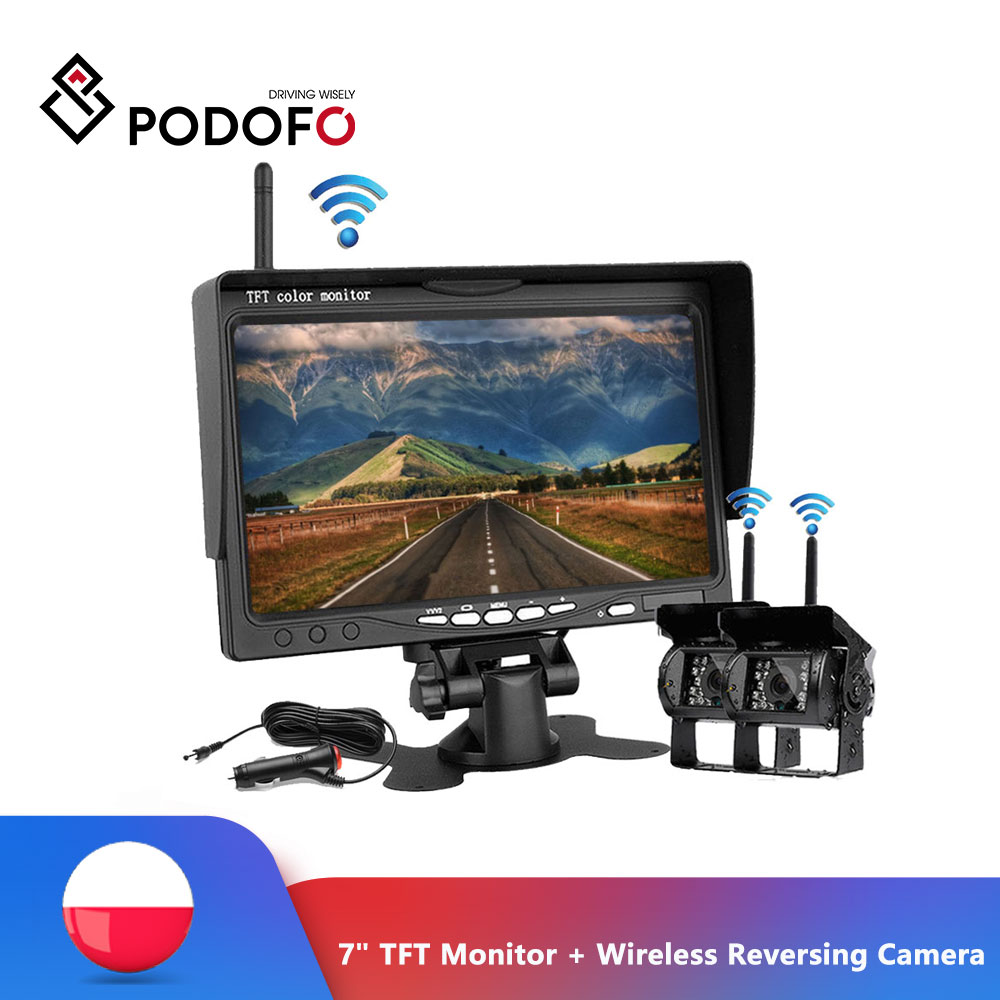 Podofo Wireless Rear View Reversing Camera & IR Night Vision 7" Car Monitor Kit for Truck Bus Caravan Trailer Reverse System