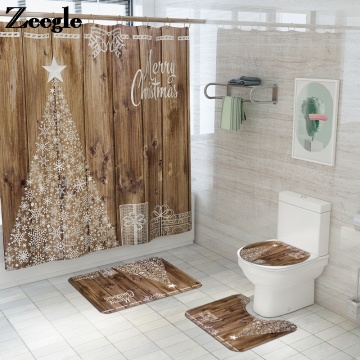 European Style Bathroom Carpet Rug Waterproof Shower Curtain Set Flannel Carpet Home Decor Toilet Mat Anti-slip Floor Carpet Set