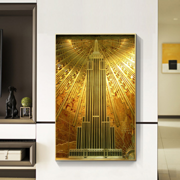 Gold Empire State Building Poster Art Deco Canvas Painting Prints and Pictures Wall Art Pictures for Living Room