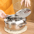 Stainless Steel Frying Pot with a Thermometer and a Lid Japanese Deep Tempura Fryer Pan Convenient Skillet Safe Kitchen Tools
