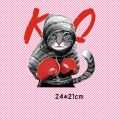 24x21cm Fashion Boxing Cat Iron On Patches Printed For DIY Heat Transfer Clothes T-Shirt Thermal Stickers Decoration