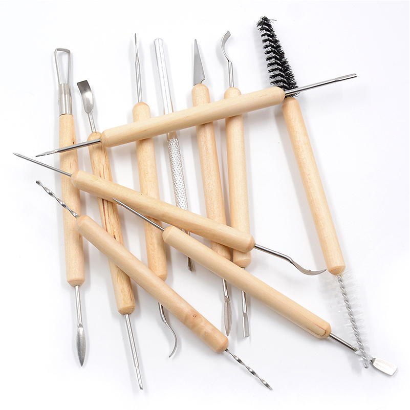 11pcs/set Professional Wooden Stainless Clay Sculpting Set Polyform Sculpey Tools Playdough Tools Polymer Modeling Clay Tools