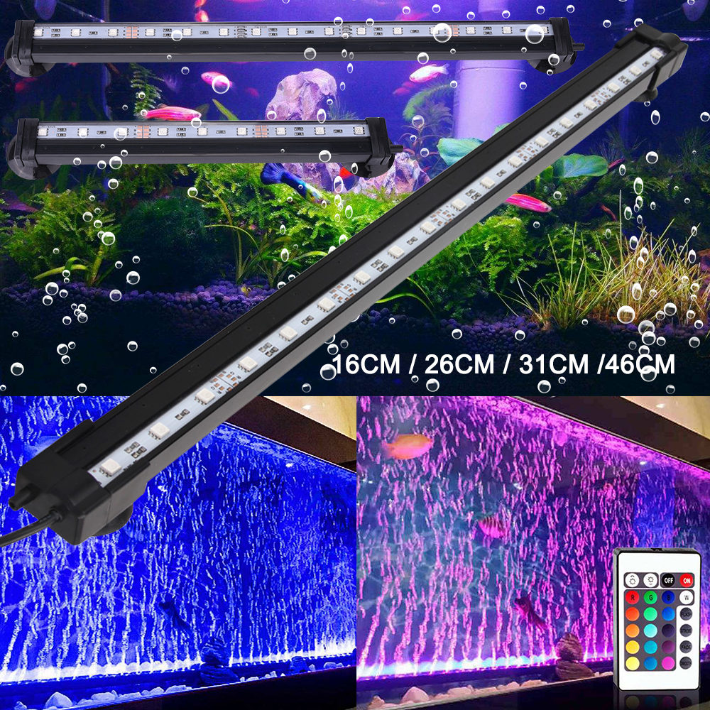 LED Aquarium Light Waterproof Remote Control Air Bubble Lamp Submersible Light Making Oxygen for Fish 16-51CM 5050 RGB D30