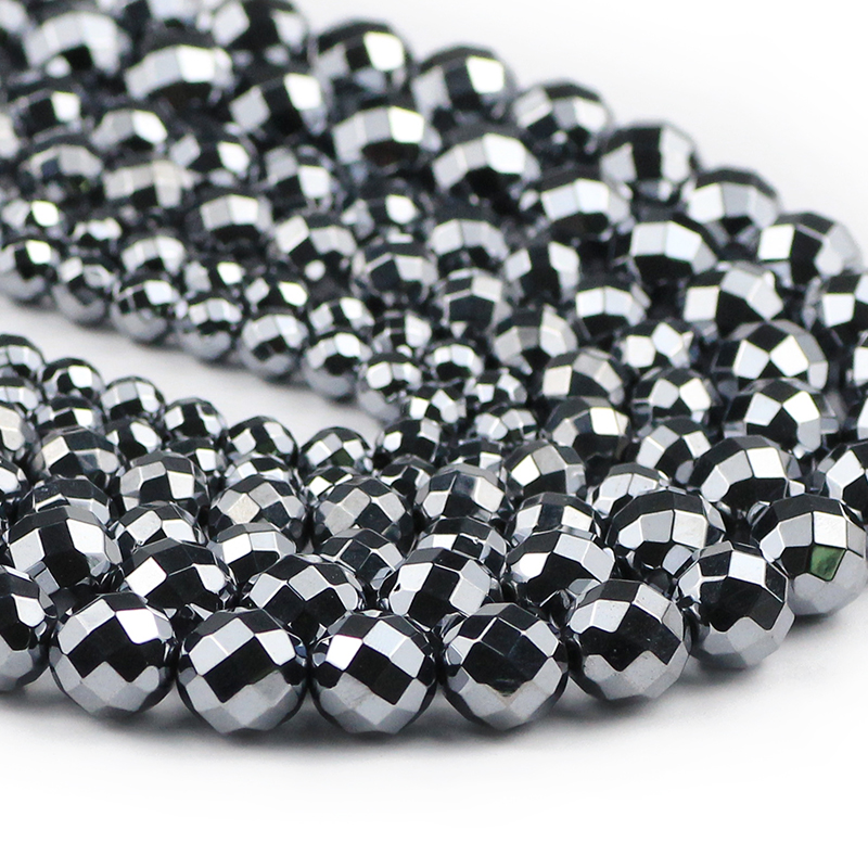 HGKLBB 64 side Natural Faceted Titanium HZ Stone ore 6/8/10mm Round Spacers Loose beads for Jewelry making bracelet necklace DIY