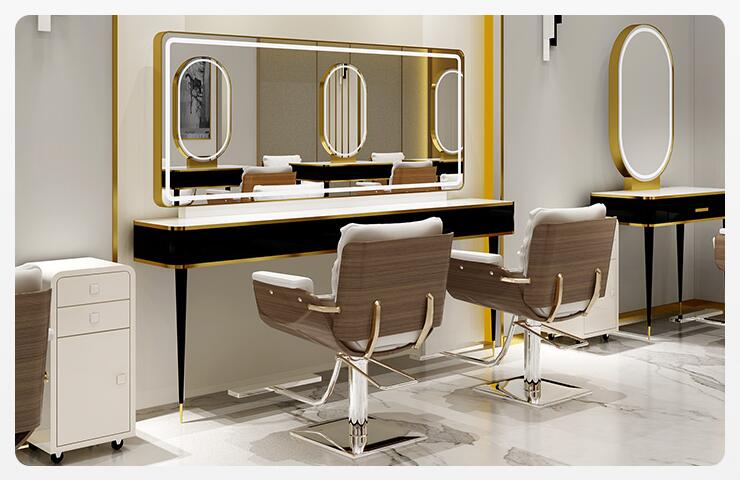 Barber shop mirror table hairdressing mirror hair salon special hair cutting mirror with lamp marble mirror table