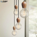 DBF Modern Wood Pendant Lights Vintage Colorful Cord Pendant Lamp Hanging Light Fixture Black Wire Edison E27 Bulb Not Included