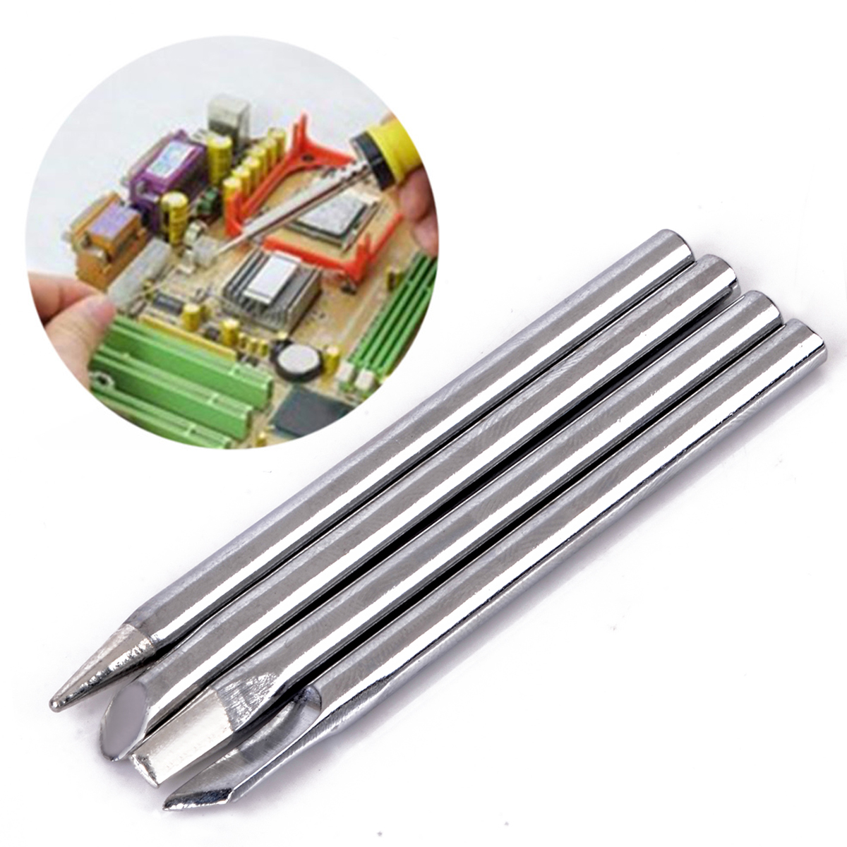 4pcs Silver Copper Soldering Tips Replaceable Soldering Iron Tips Head 4.4mm Diameter 65mm Length For 40W Solder Irons
