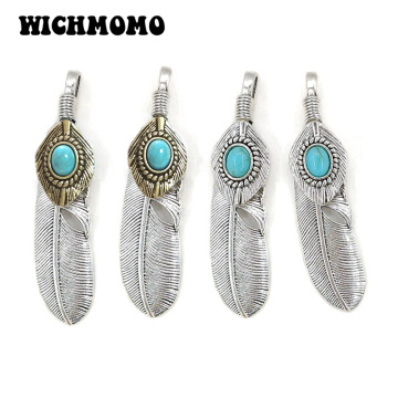 New Fashion 2pcs/bag 65*15MM Big Hole Retro Zinc Alloy Feather Charms Pendant for DIY Jewelry Accessories Gifts