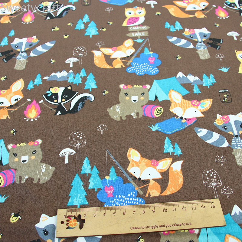 160x300cm Cotton Twill Fabric Cartoon Fox Printed Cloth Sewing Quilting Fabrics for Patchwork Needlework DIY Handmade Material