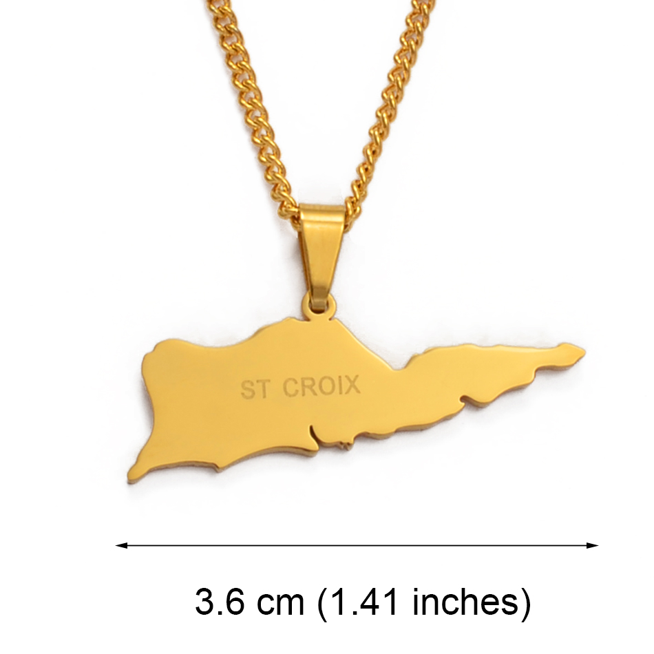 Anniyo Map of ST. CROIX Pendants Necklace 50cm Chain for Women/Girls Saint Croix Jewelry Maps #012721