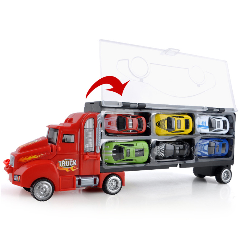 12Pcs/Set Diecast Cars Metal Model With Big Truck Vehicles Toys For Children Hot Wheels Car Container Carrier Boy Birthday Gifts