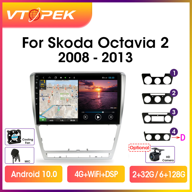 Vtopek 10.1" 4G+WiFi 2din Android Car Radio Multimidia Video Player Navigation GPS For SKODA Octavia 2 A5 2007-2014 Head Unit