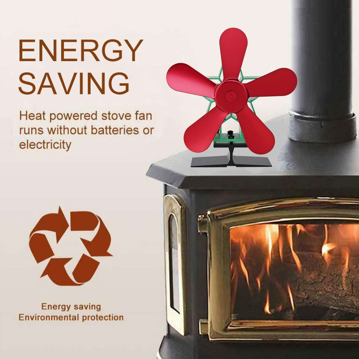 Christmas Tree Type Fireplace Fan 5 Blade Heat Powered Stove Fan Log Wood Burner Eco Friendly Quiet Fan Home Heat Distribution