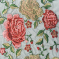 Gorgeous Rose Embroidery On Black Nylon Mesh Fabric