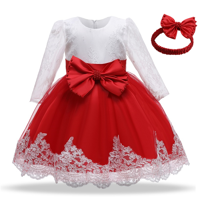 Baby Girl Christmas Dress Long Sleeve Autumn Infant Princess Dress Lace Bow Lovely Baby Party Pageant Gown Baby Girls Clothes