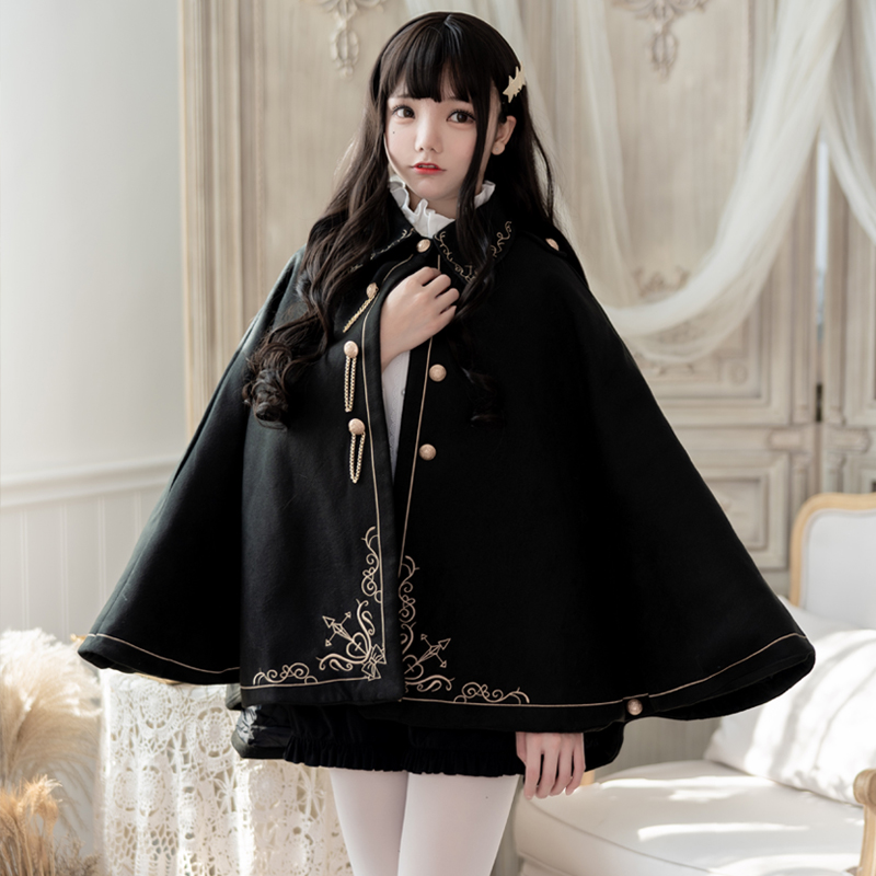 Japanese Anime Girl Autumn/winter Cool Night Earl Handsome Embroidered Dovetail Cape Thickened Coat Lolita Cloak Loli Top