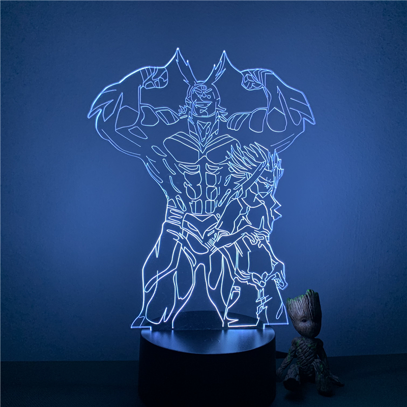 3D LED Night Light My Hero Academia All Might Strong And Weak Anime Figure 7 Colors Touch Optical Illusion Lamp Bedroom Kids Gif