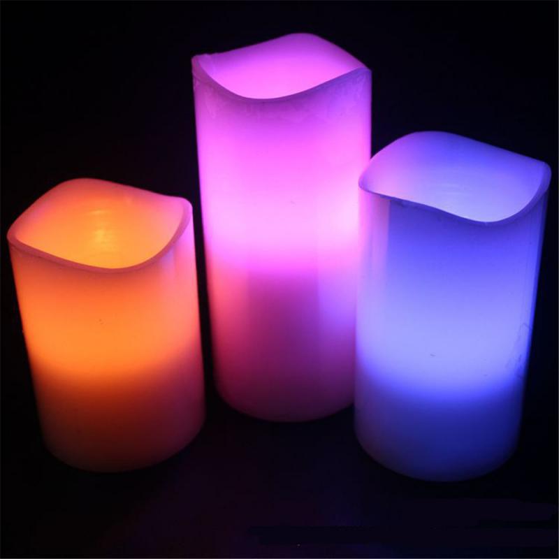 3Pcs Colorful Remote Control Candle Light LED Electronic Paraffin Wax Timing Candle Light Wedding Night Light (without Battery)