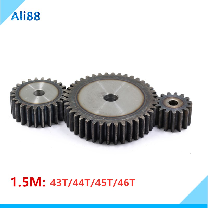 1pcs 1.5 Mold 43T-46T Cylindrical gears 45# steel motor spur gear transmission pinion straight gear 15mm thickness