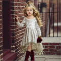 Baby Girls Princess Dresses Soft High Quality Golden Velvet Tassel Long Sleeves Children Dress Autumn Spring Kids Clothing