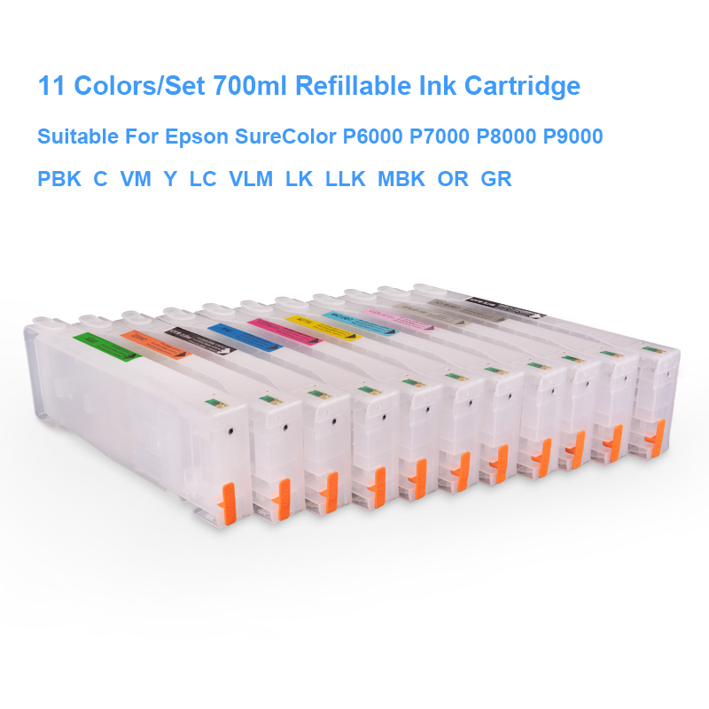 11Colors/Set T8041 T8041-T8049 T804A T804B Empty Refillable Ink Cartridge For Epson SureColor P6000 P7000 P9000 Printer 700ML/PC