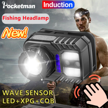 Most Powerful IR Sensor COB LED Fishing Headlamp IP65 Waterproof Portable searchlights Spotlight Zoom Torch Rechargeable Lantern