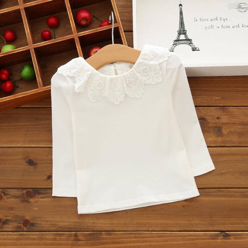 2018 Autumn Winter Girls Blouse Shirts Cotton White Lace Shirt Long Sleeve Children T-Shirt Girl Kids Baby Toddler Tops JW6098