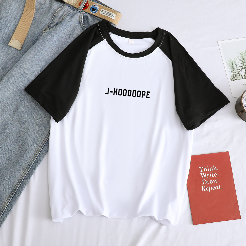 Summer Korean Kpop Bangtan Boys T Shirt Men Streetwear Casual Funny Spell Color Splicing O-neck Tops Loose J-HOOOOOPE Letter Tee