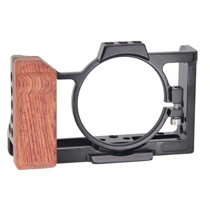 Camera Cage for Sony ZV1 with Wooden Side Handle Cold Shoe for Microphone Led Light Camera