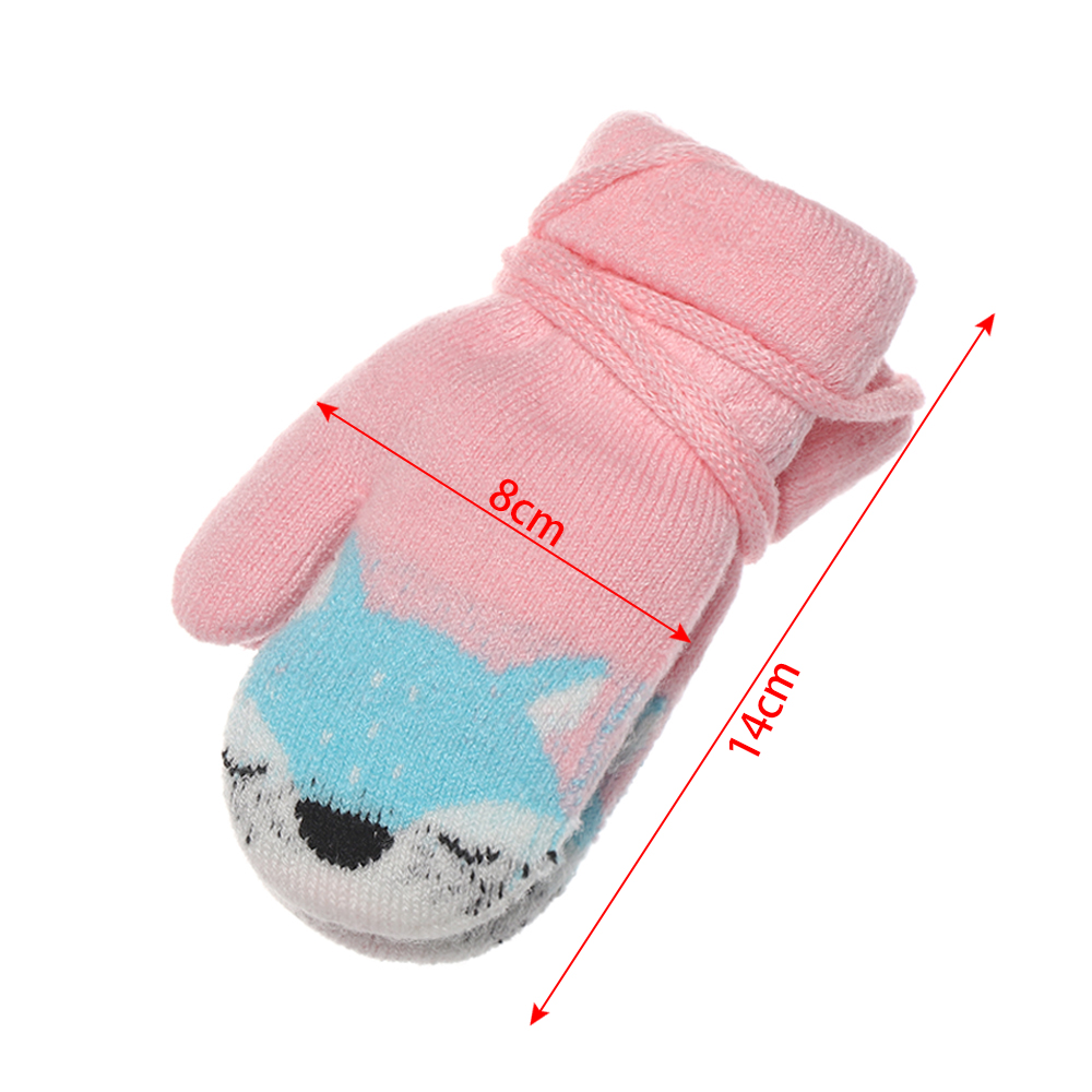 New Cute Cartoon Fox Baby Gloves Winter Knit Wool Newborn Mittens Velvet Kids Keep Finger Warm Thick Gloves 0-3 Years