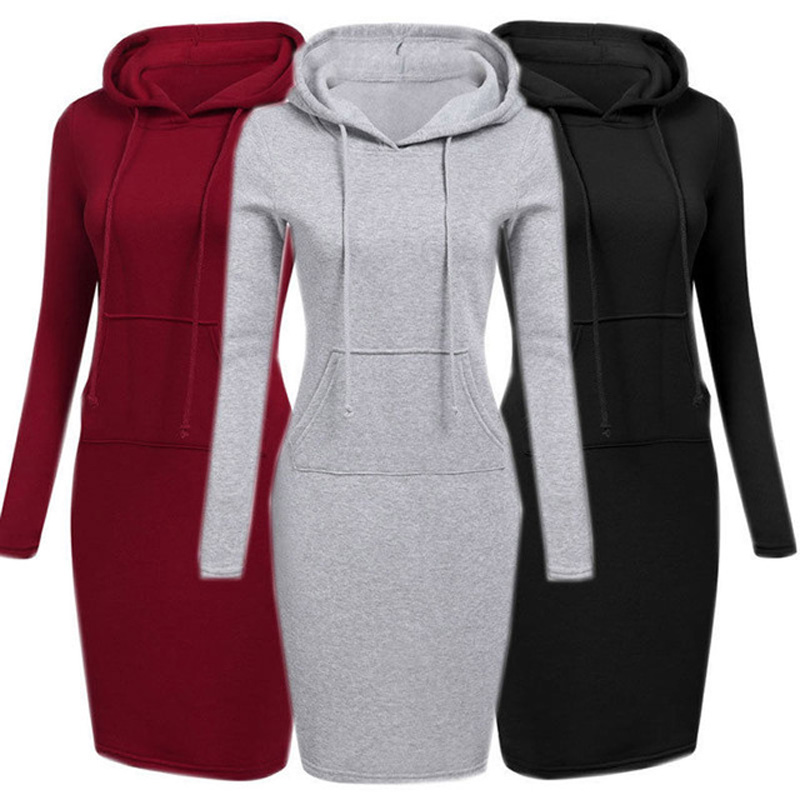 Funny Print Women Hoodies Sweatshirts Long Sleeve Dress Vestidos Winter Woman Clothing Hooded Drawstring Pocket Pullover Dresses