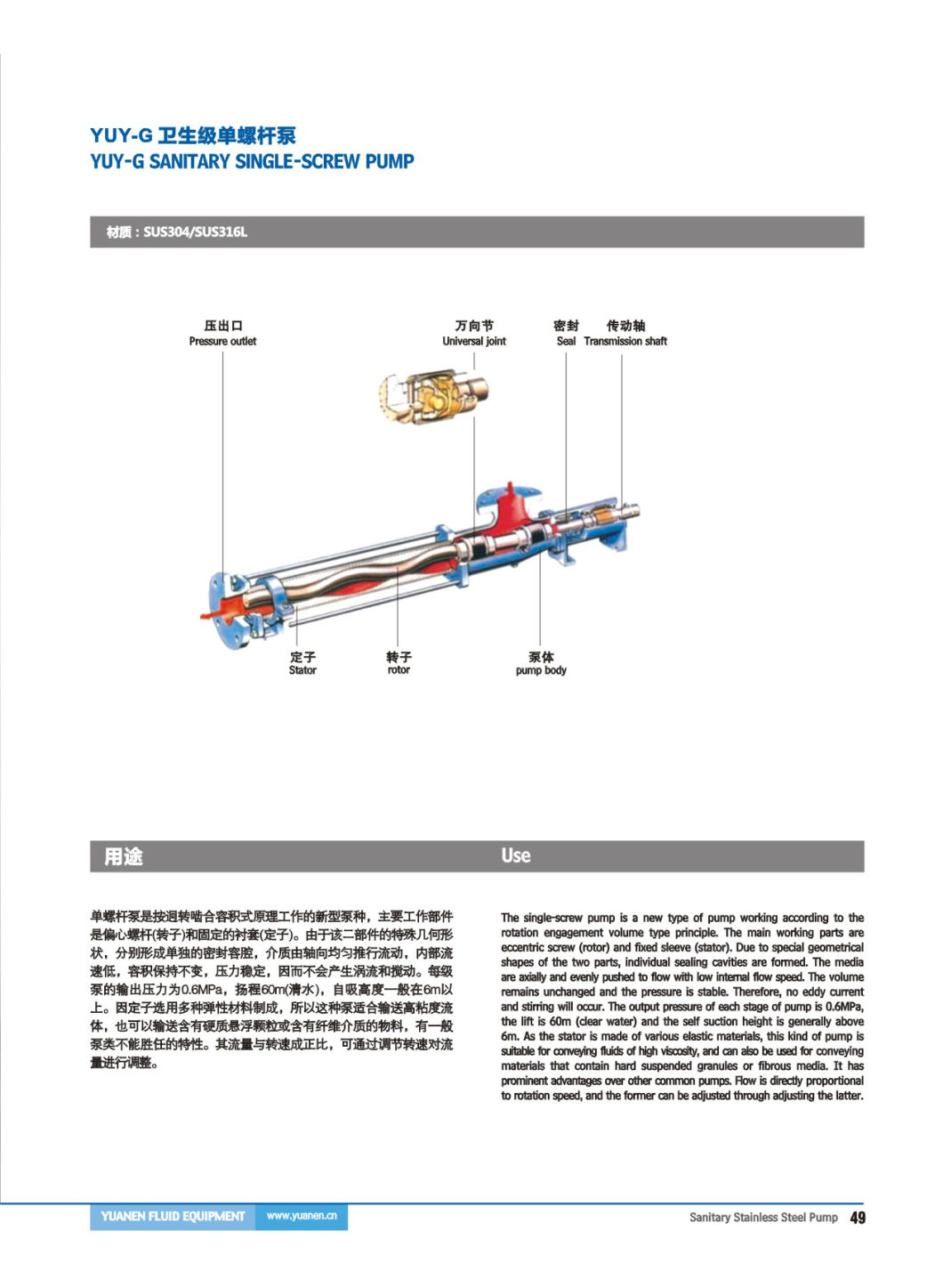 Stainless Steel Single Screw Pump