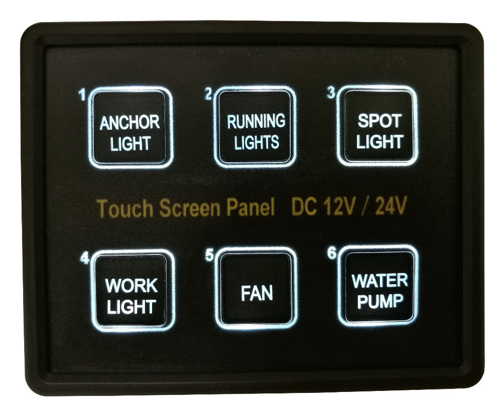 6gang Blue LED Capacitive Touch Screen Control Switch Panel Box